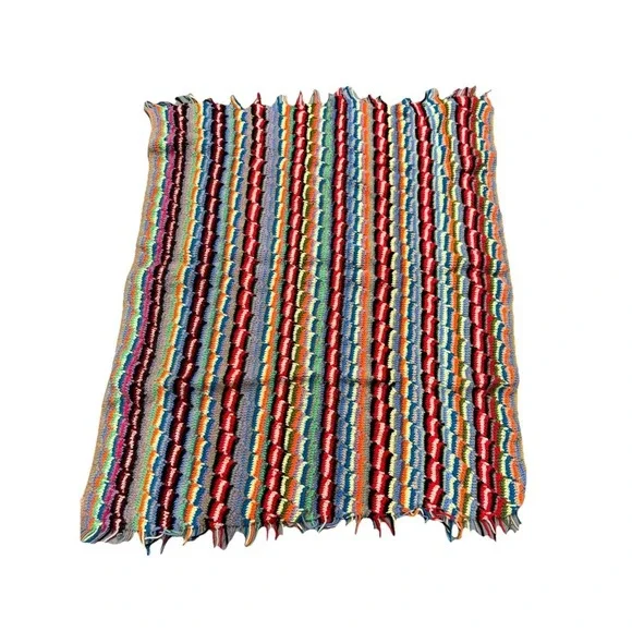 VTG Lap Afghan Rainbow Throw Blanket‎ Multicolor 38x44 Handmade Boho