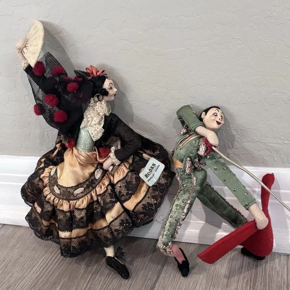 Vintage 1950s 1960s Klumpe Roldan Doll Lot of 2 Woman Bull Fighting Matadors