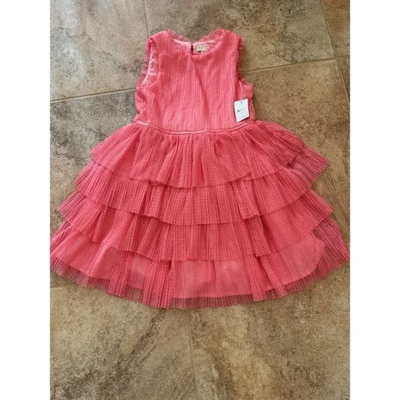NEW Zenzi Girls Sleeveless Tiered Ruffle Tulle Dress Watermelon Size S (6/7) NWT