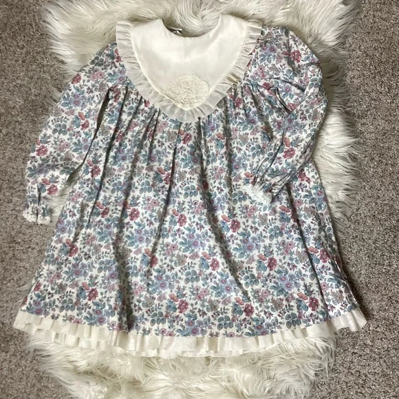 Vintage Floral Dress Ruffled Collar Cotton Made in USA 6X