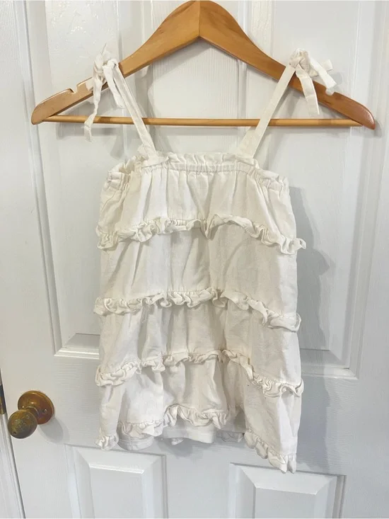 52seven littles Dress Size 4T White Linen Tiered Ruffle Sundress Beach