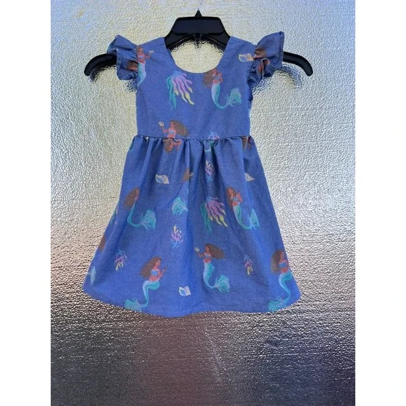 Disney The‎ Little Mermaid Ariel Blue Chambray Ruffle Dress Girls 5T 74D0996LM