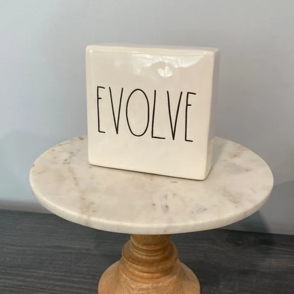 Rae Dunn THINK EVOLVE Ceramic Word Block Desk Decor