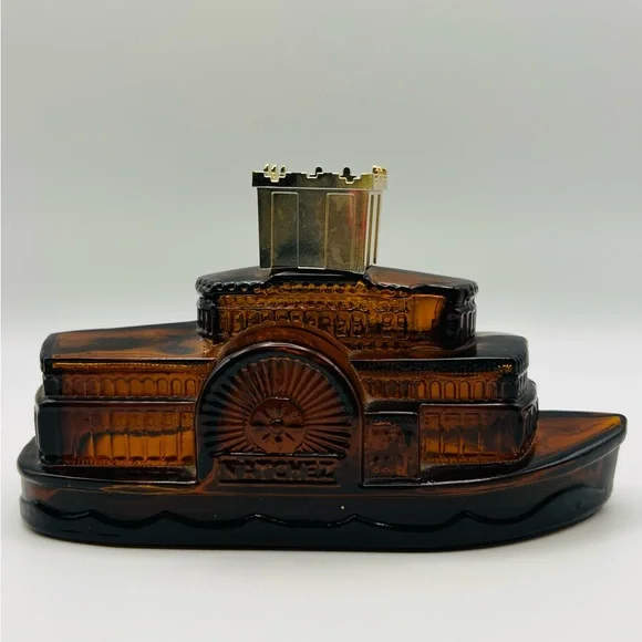 Vintage Avon Sidewheeler Riverboat Decanter Natchez Amber Glass Empty