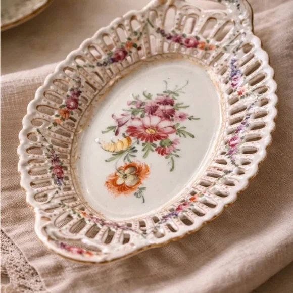 Floral Dresden Porcelain Decorative Dish