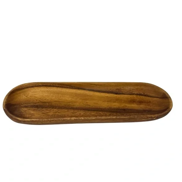 Crate & Barrel Tondo Oval Acacia Wood Serving Platter Trough 16.5