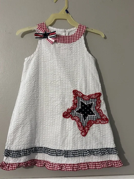 SOPHIE ROSE Seersucker Dress Red White Blue 4th July Girl’s Size 4T