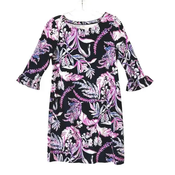 Lilly Pulitzer Girls Size 12-14 Mini Sophie Ruffle Dress Onyx Wild Tropical XL
