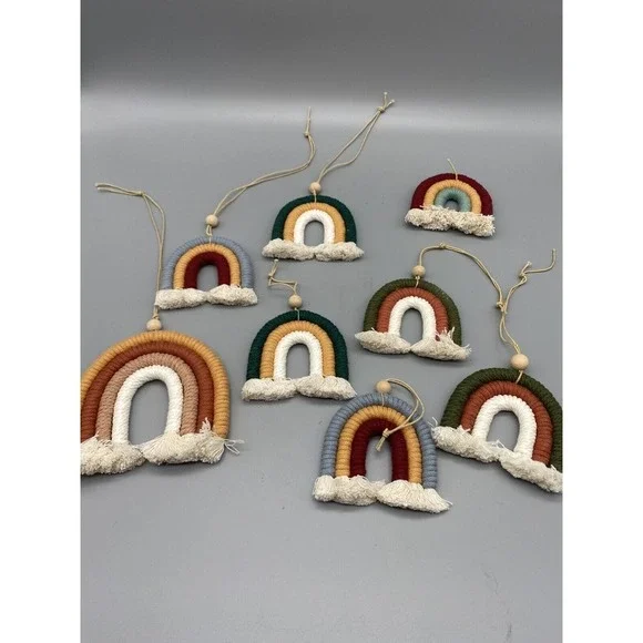Set Of 8‎ Boho Macrame Rainbow Ornaments Wall Hangings
