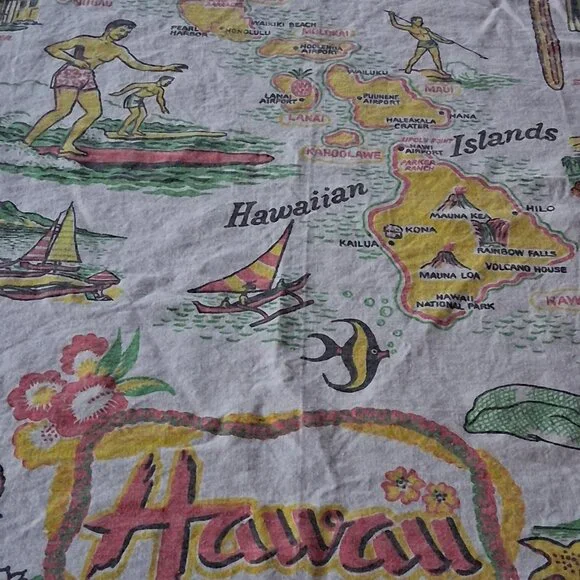 🌴Vintage Hawaiian Map Souvenir Cloth 🌺 32x36 Retro Island Print