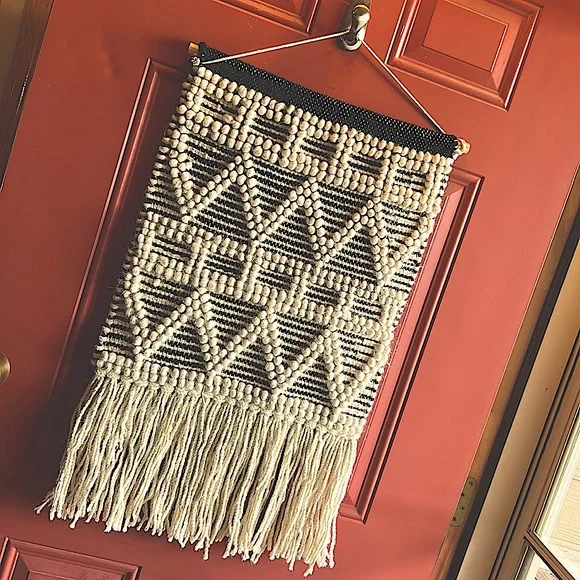 Woven black & cream tapestry wall hanging
