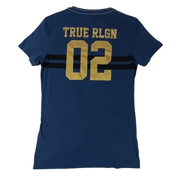 True Religion Broshoe Tee Mens 2XL Blue Horseshoe‎ Street Crew Neck 02 Slim Tall