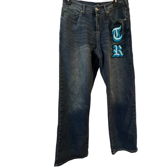 True Religion Bobby Applique Jeans Mens 32W 32L Medium Blaze Wash TR Logo NWT