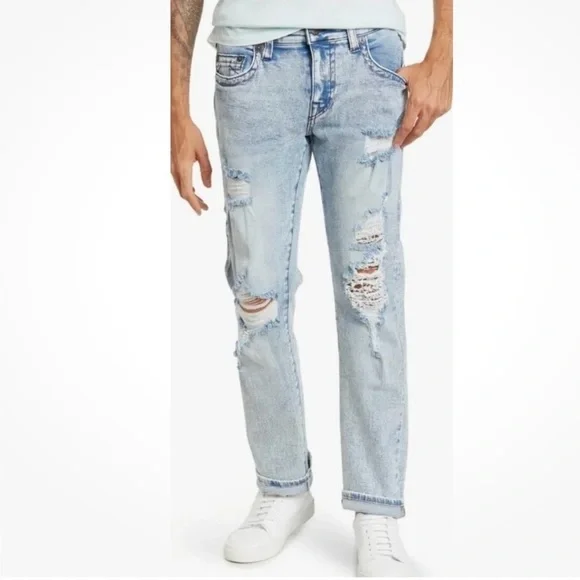 True Religion Geno Relaxed Slim Straight Jean Light Green stitch Men 34 X 32 NEW