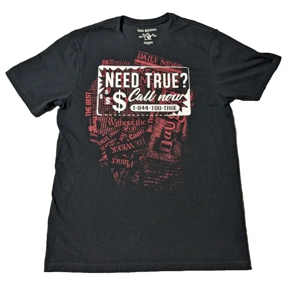 TRUE RELIGION NEED TRUE? CALL NOW Men‎ Medium Black Cotton T-Shirt