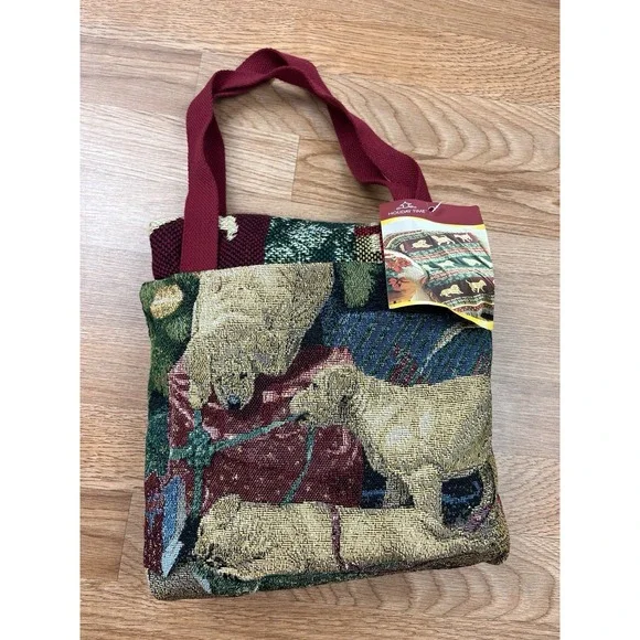 Vintage Mia Lane Labrador‎ Christmas Puppies Tapestry Throw Blanket & Bag NEW