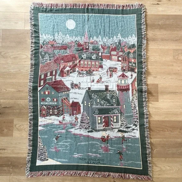 VTG Department 56 Christmas Winter New England Series Woven Cotton Throw Blanket