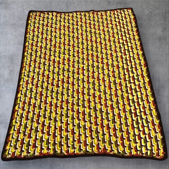 Vrg Crochet Afghan Blanket-Apache Tears Stitch-Chevron Zigzag Retro Fall 52