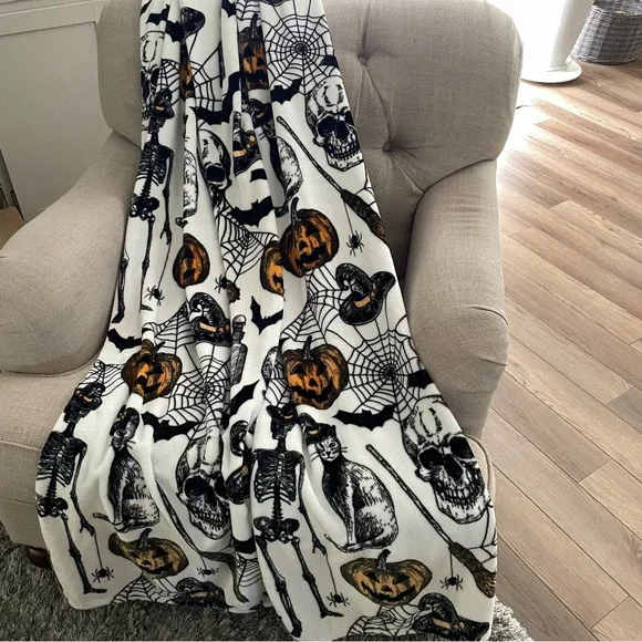 Halloween Skeleton Pumpkin Bat Cat Throw‎ Blanket 47x70