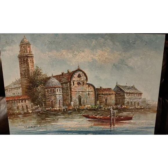 W Knight Impressionist, Signed- Oil Painting on Tapestry