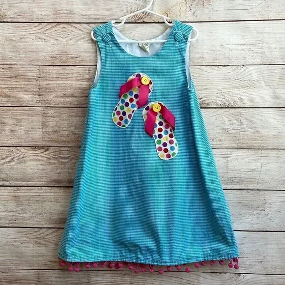 VINTAGE‎ POTATO SAKS GINGHAM DRESS WITH APPLIQUÉD FLIP-FLOPS