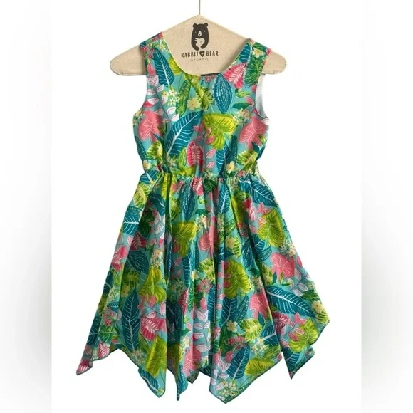 Tommy Bahama Sleeveless Asymmetrical Hem Lined Back Cut Out Button Dress Sz 3T