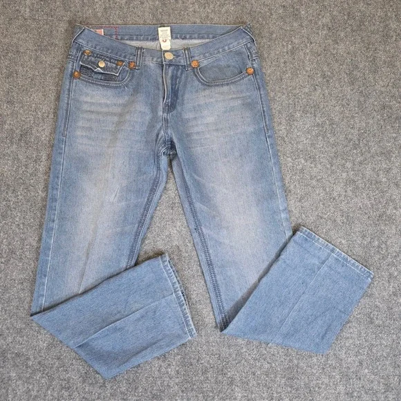 True Religion Joey Super T Flap Pocket Jeans Mens 38X34 Blue Denim Straight USA