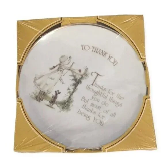 NOS Holly Hobbie Thank You Plate 1975 Porcelain Lasting Memories Prairie Vtg 70s