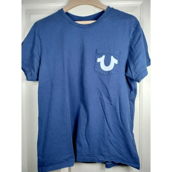 True Religion Exclamation Pocket Tee Blue Men's XL Fits Slim L / M 21.5x26.5