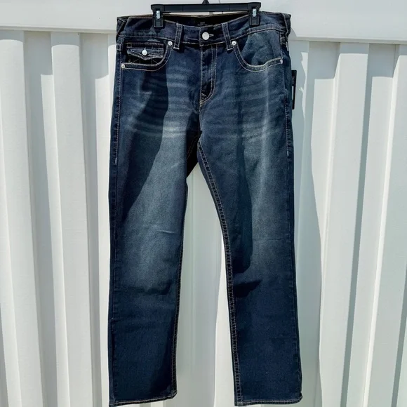TRUE RELIGION RICKY Big T Flap Relaxed Straight Jean NEW Dark Sultry Wash 36x34