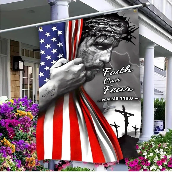 Faith Over Fear Jesus American Flag Wall Hanging Decor Psalm 118 6‎
