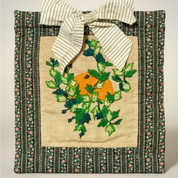 Vintage Crewel Wall Art Hanging Burlap Tapestry Mini Textile 11x11 Handmade Boho