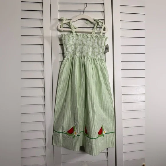 NWT Betti Terrell Green Striped Girls Dress with Watermelon Design Size 6