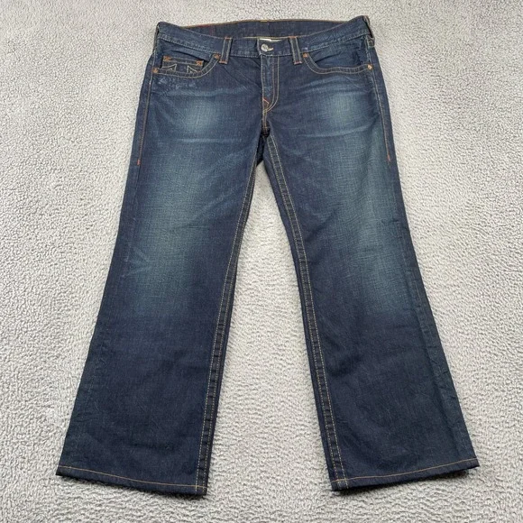 True Religion Jeans Mens 38 Blue Bobby Straight Dark Wash Horseshoe Stitching