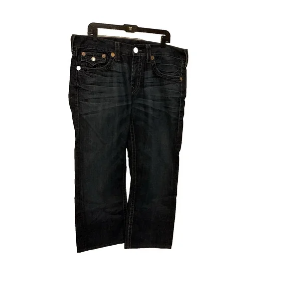 True Religion Ricky Jeans Mens‎ Seat 34 Big T Thick Stitch Blue
