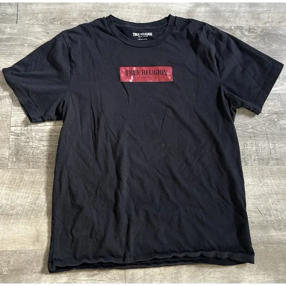 True Religion T Shirt Mens Large Black‎ Red Box Short Sleeve Graphic Tee