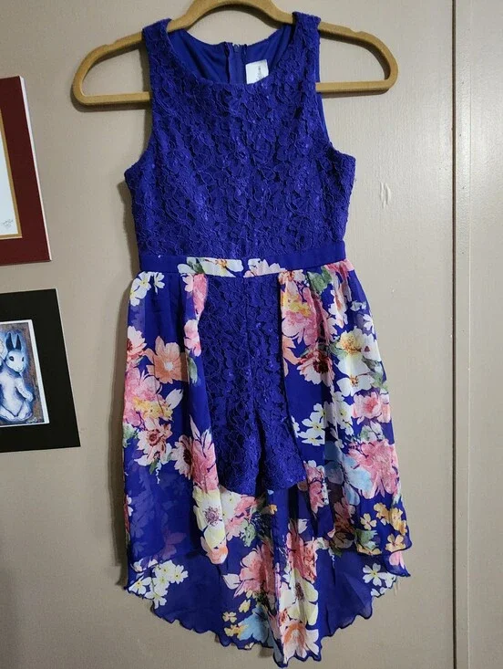 Floral Lace Hi Low Romper Dress | Romper Dress | Rare Editions | 10 Girls