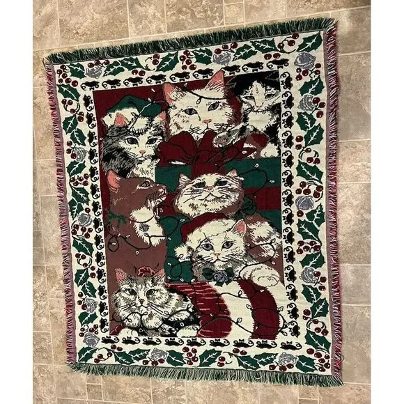 Christmas Cats Throw Blanket Tapestry Holiday‎ Christmas
