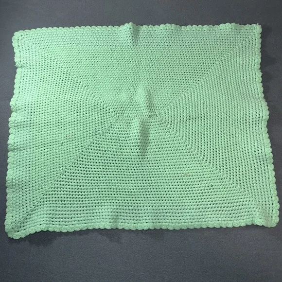 Handmade Baby Afghan Blanket – Green Crochet‎ Cotton – 31x27 Nursery Gift