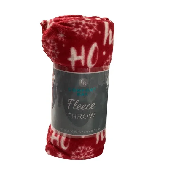 Comfort‎ Bay Fleece Throw Blanket Red Ho Ho Ho Snowflake Holiday Christmas 50x60
