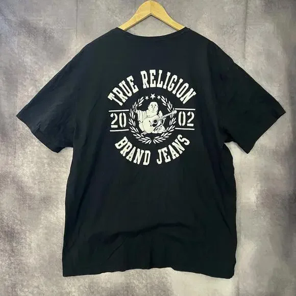 True Religion Mens Black Cotton Short Sleeve Crew Neck Pullover T-Shirt Size 3XL