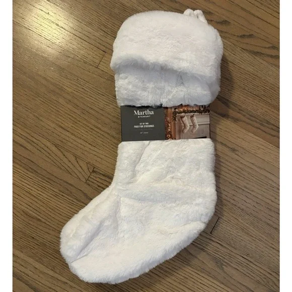 Martha Stewart‎ FAUX FUR Christmas Stockings Set of 2 WHITE Classic