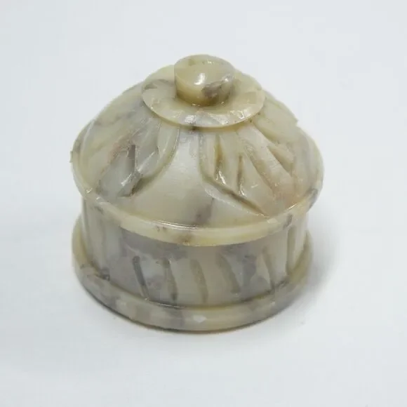 Carved Soapstone Stone Trinket Box Miniature Tiny Vintage