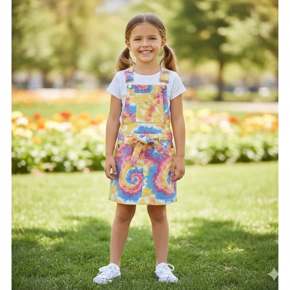 Girls' Vibrant Tie-Dye Overalls