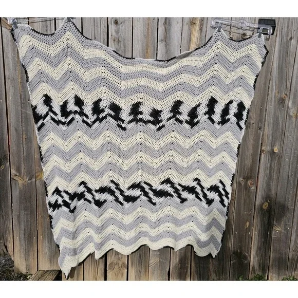 Vintage Large Crocheted Afghan Blanket Throw 60x56 Handwoven Grannycore