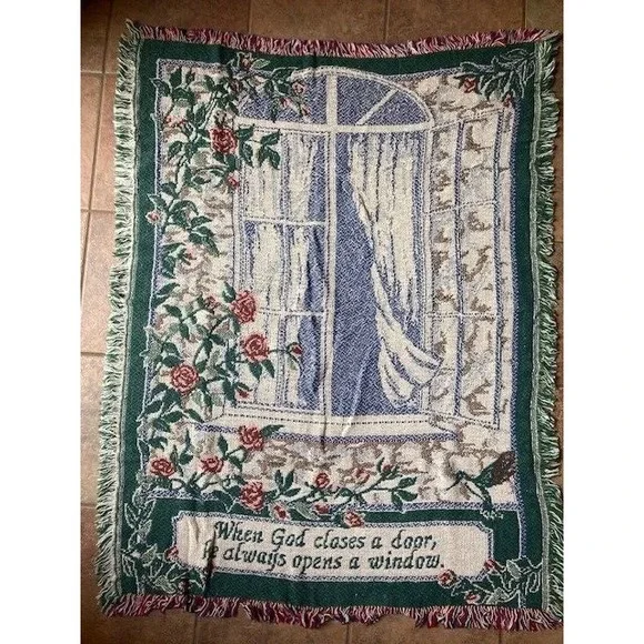 New in Bag God's Window Tapestry Throw Blanket Fringed 30