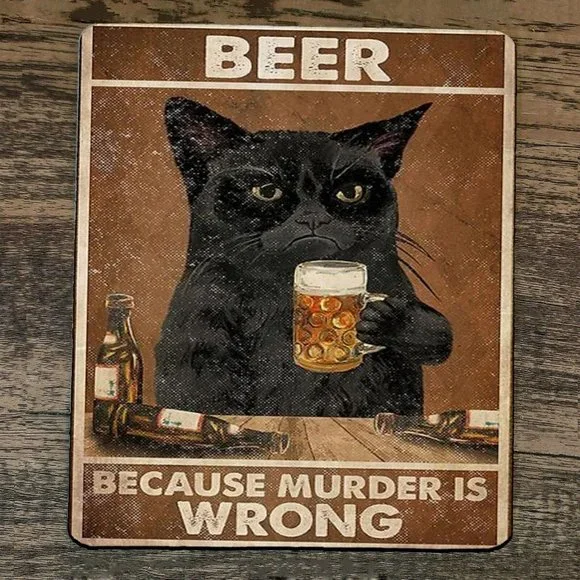 Mouse Pad Beer‎ Because Murder is Wrong Black Cat