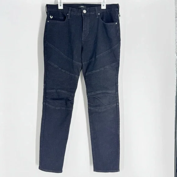 True Religion Rocco Relaxed Skinny Biker Jeans Black‎ Mens W34 L32 Moto