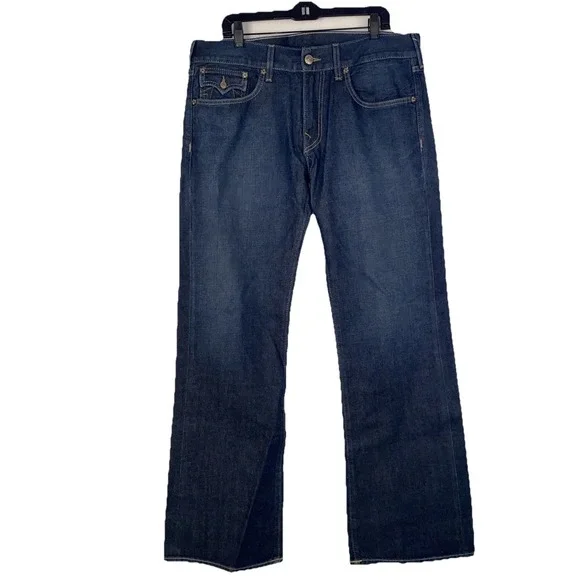 TRUE RELIGION BILLY BOOTCUT JEANS Mens 36x34 USA Made DARK Auburn Fine Stitching