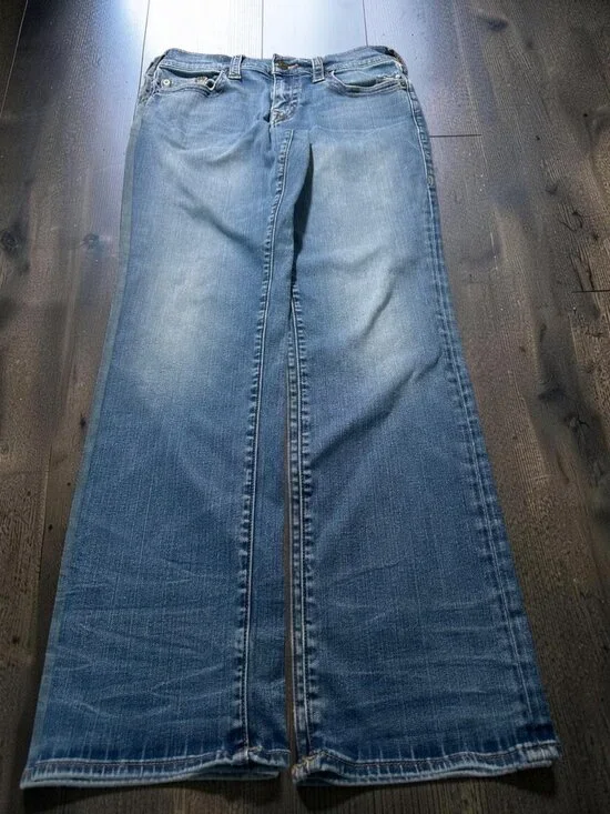 True Religion Ricky Relaxed Straight Jeans 32 Light Wash Stretch Denim Y2K